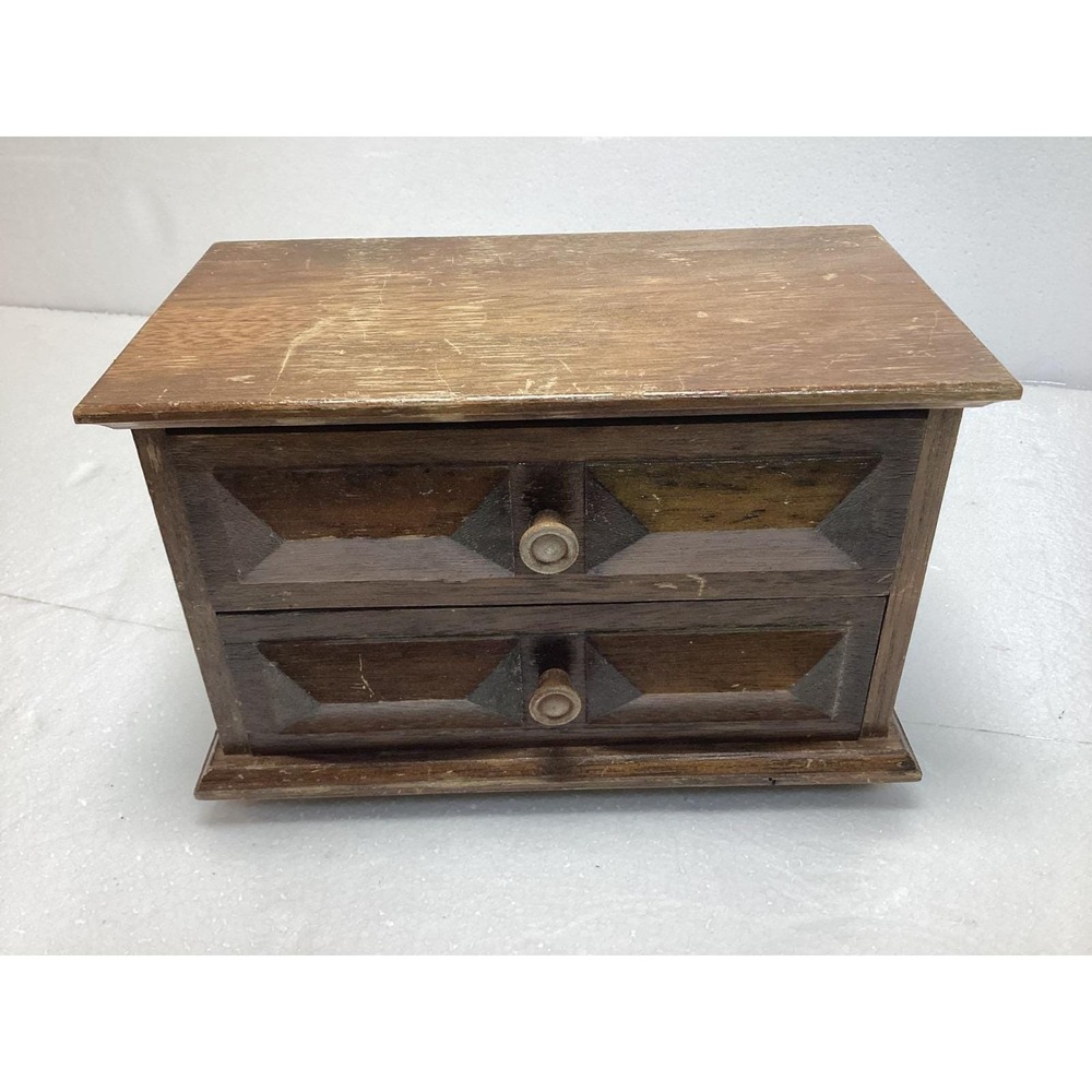Vintage Wooden Jewelry Music Box With 2 Drawers & Brass Lock By London Leather